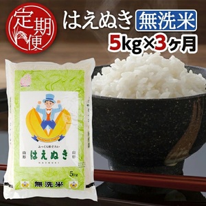 SF0287　【3回定期便】無洗米 はえぬき　5kg×3回(計15kg) TO