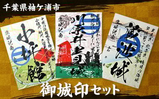 袖ケ浦市「御城印」3枚セット (川原井里見城・小坪館・蔵波城)｜袖ケ浦 城 史跡 歴史 山城 ガール むつみ デザイン カード 城郭 記念 [0418ch]