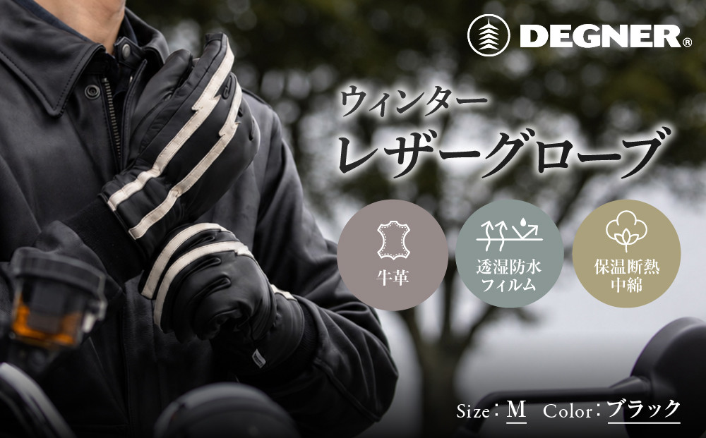 【デグナー】ウィンターレザーグローブ ブラック M｜京都 バイクギア 人気ブランド グローブ [WG-51] [ レザーグローブ 冬用 手袋 本革 防風 透湿防水 保温 フィット感 スマホ対応 おしゃ