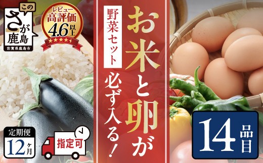 
                  野菜定期便 12回 米 たまごも届く 約14品 肥前の国 農産物 大満足 定期便 | 野菜定期便12か月 12ヶ月 12回 野菜 定期便 12回 米 卵 フルーツ 果物 野菜セット 野菜詰め合わせ 定期便 人気 ランキング 産地直送 肥前 佐賀県 鹿島市 N-9 
                