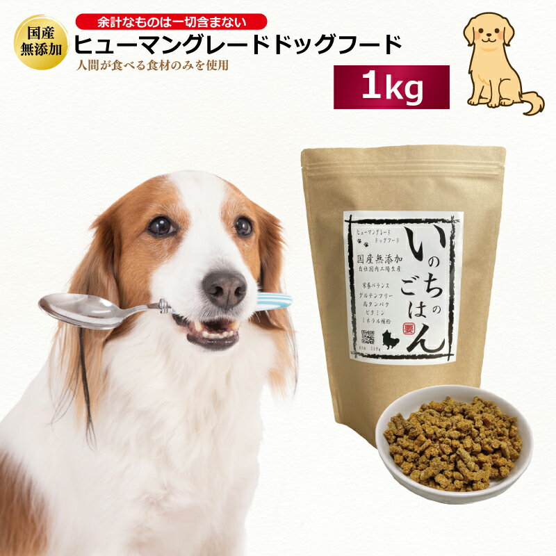 【ふるさと納税】国産 無添加 ドッグフード いのちのごはん 1kg ヒューマングレード 香料 着色料 酸化防止剤 保存料 不使用 たんぱく質 50％ グルテンフリー ノンオイルコーティング ご飯 エサ フード 愛犬 わんちゃん 犬 ペット お取り寄せ 大阪府 泉佐野市 送料無料