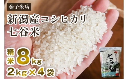 【令和7年産新米先行予約】老舗米穀店が厳選 新潟産 従来品種コシヒカリ「七谷米」精米 8kg（2kg×4）《10月上旬から順次出荷》 窒素ガス充填パックで鮮度長持ち 金子米店