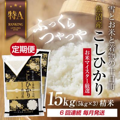 ふるさと納税 十日町市 【毎月定期便】魚沼産 コシヒカリ 15kg 精米 (お米の美味しい炊き方ガイド付)全6回