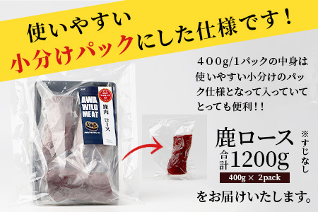 【阿波地美栄】徳島県産 二ホンジカ 鹿ロース肉 ※すじなし 400g×3 [徳島 那賀 ジビエ じびえ 鹿 鹿肉 おかず 鹿ロース 鹿ロース肉 ロース肉 ロース 焼肉 BBQ バーベキュー 冷凍 国産