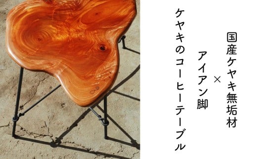 【一点もの】ケヤキのコーヒーテーブル｜国産ケヤキ無垢材×アイアン脚 ローテーブル 日本製 E-mo-A08A