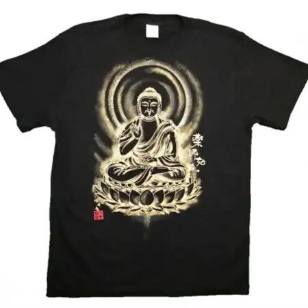 手描きTシャツ 仏画 薬師如来 黒 (半袖 Lサイズ)【1615670】