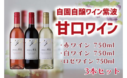AL044-1 産地限定 ワインぶどう品種使用 自園自醸ワイン紫波 甘口ワイン３本セット 紫波町産 テロワール ワイン