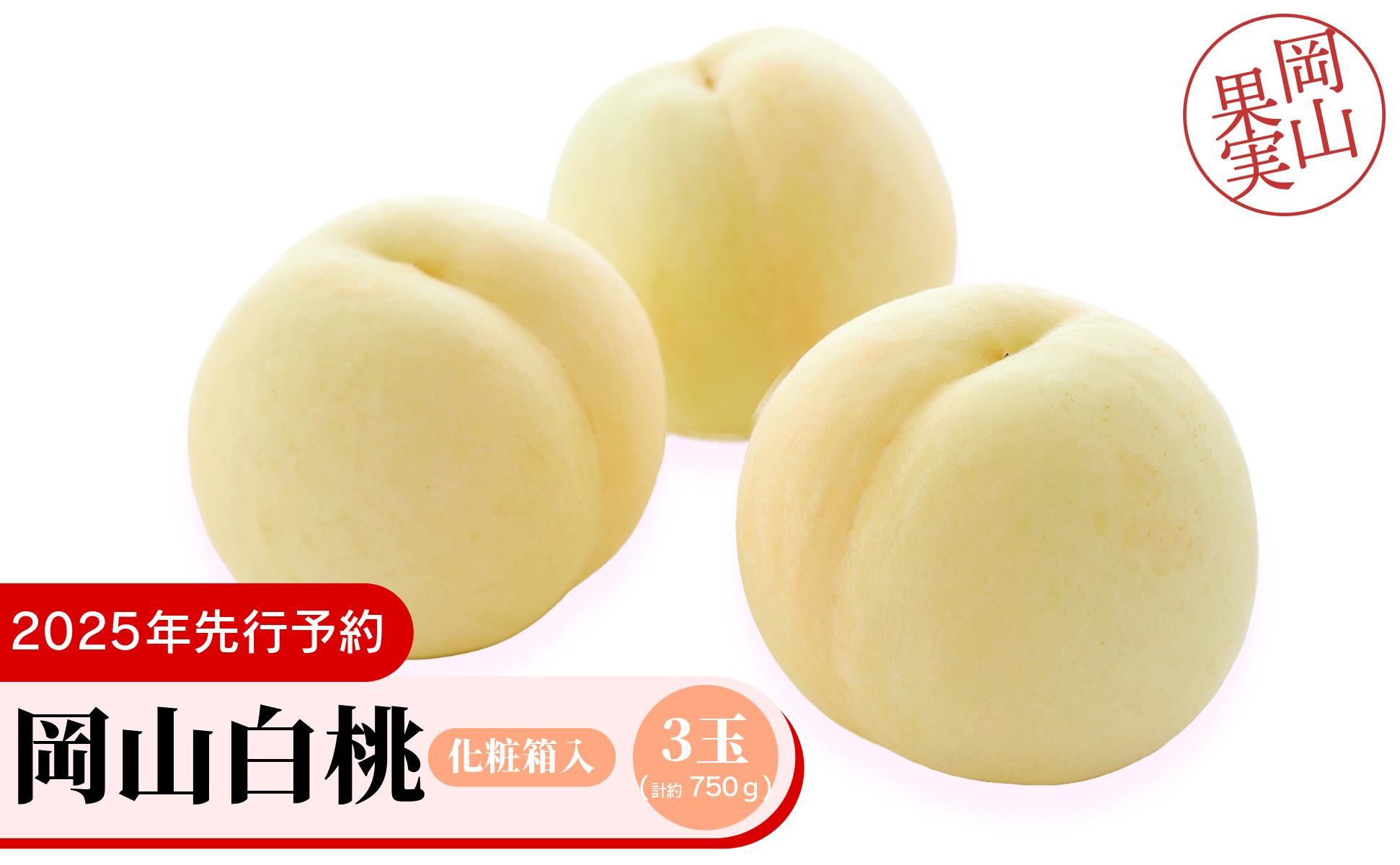 
            岡山白桃3玉（計約750ｇ）化粧箱入
          