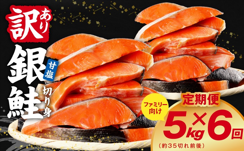 kgpZ041 【定期便】銀鮭 切り身 5kg(約35切れ前後) 全6回【訳あり 規格外 甘塩 バラ凍結 海鮮 魚介 鮭 さけ しゃけ お弁当 朝食 おかず 簡単調理 家計応援】