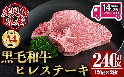 
            ＜14営業日以内発送！＞鹿児島県産黒毛和牛ヒレステーキ (計240g・120g×2) 国産 牛肉 ステーキ【肉のちょーさん】A951
          