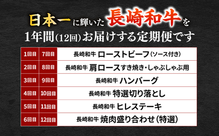 【12回定期便】お届け内容が毎月変わる！長崎和牛2名様用コース 長与町/meat shop FUKU[ECS073]
