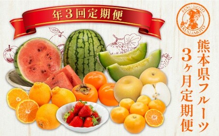 【 3か月 連続 定期便 】 熊本県 フルーツ 3ヶ月 定期便 果物 くだもの 旬 いちご 柑橘 スイカ メロン 柿 梨