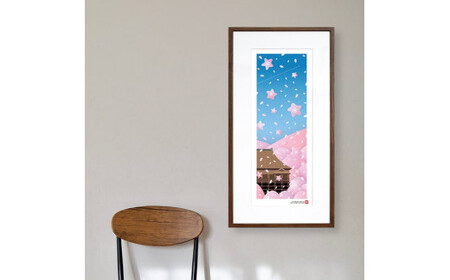 【絵画】 和紙アート 「京の春(清水寺と桜)」 額装サイズ 300mmx600mm 阿波紙 【 アート インテリア 現代版画 】