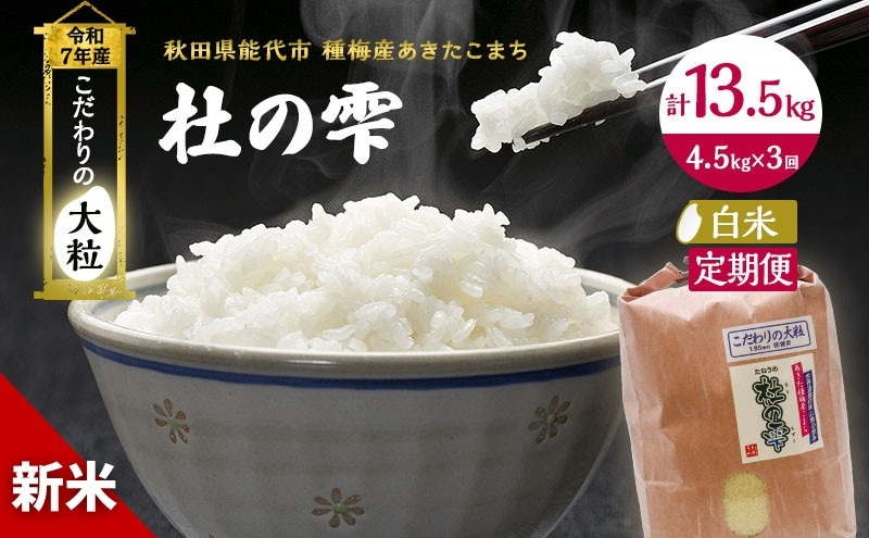 
            新米 米 お米 《定期便3ヶ月》【白米】秋田県産 あきたこまち あきた種梅産こまち 杜の雫 こだわりの大粒 4.5kg×3回 合計13.5kg 
          