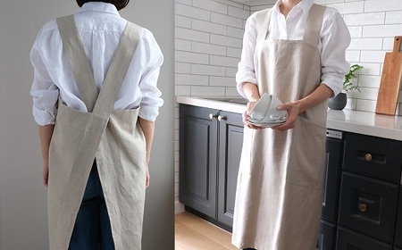 CD-11.【着心地の良い】バッククロス エプロンとキッチンクロスの2点セット／Black（ブラック）・Ecru（エクリュ）