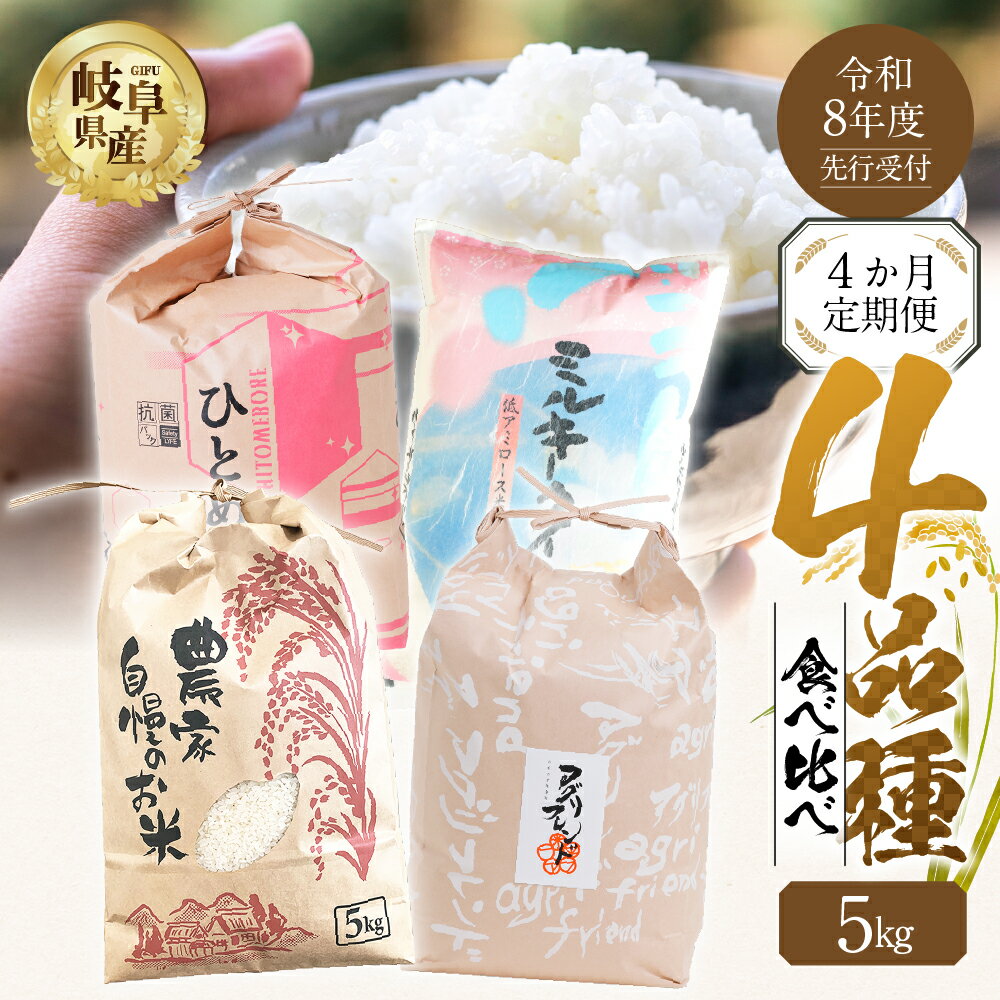 【ふるさと納税】【令和8年産】先行予約 お米 4品種 食べ比べ 定期便 4ヶ月 4回 計 20kg ( 5kg × 4） ハツシモ ミルキークイーン にじのきらめき ひとめぼれ 米 こめ 白米 精米 農家直送 まるごと お楽しみ 2026年9月下旬〜 1回目の発送開始 新米 [mt1736_26_Sep]