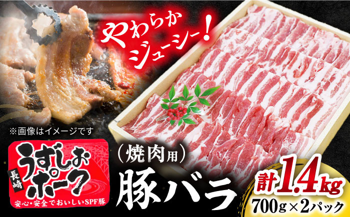 
【 訳あり 】焼肉用 長崎うずしおポーク バラ（ 焼肉 用）計1.4kg（700g×2パック） 長崎 豚 豚肉 焼き肉 バラ BBQ ブランド豚 ＜スーパーウエスト＞ [CAG112]
