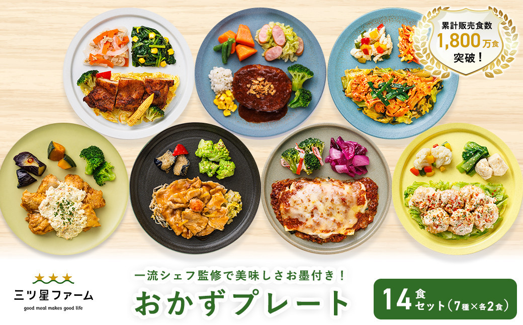 
            三ツ星ファームおかずプレート 14食セット(7種×2セット）
          