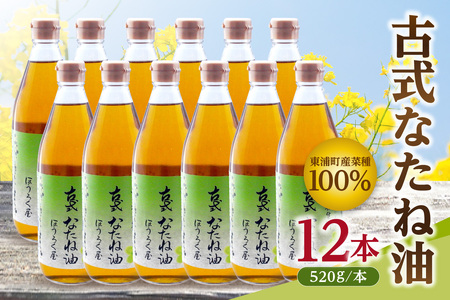 古式なたね油 (東浦町産菜種100%) 520g入り 12本 なたね油 菜種油 ナタネ 健康 無添加 オイル 油 ほうろく屋 自然 リノール酸 リノレン酸 オレイン酸 古式 伝統 愛知県 東浦町