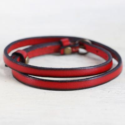 ふるさと納税 大津市 【イタリアンレース 2重巻きブレスレット】スリムでクールなレザーアクセサリー　ベルトカラー:赤 |  | 01