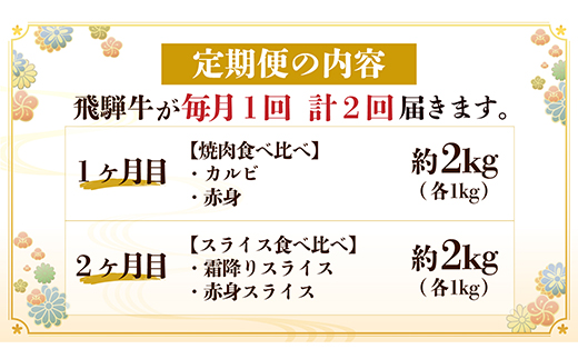 レビューキャンペーン実施中!飛騨牛霜降り・赤身食べ比べセット　2ヶ月定期便　計4kg　A4〜A5【配送不可地域：離島】【4058459】
