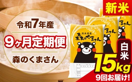 【9ヶ月定期便】新米 令和7年産 白米 定期便 森のくまさん 15kg 森くま 《お申込み翌月から出荷》熊本県産 単一原料米 森くま 熊本県 玉東町