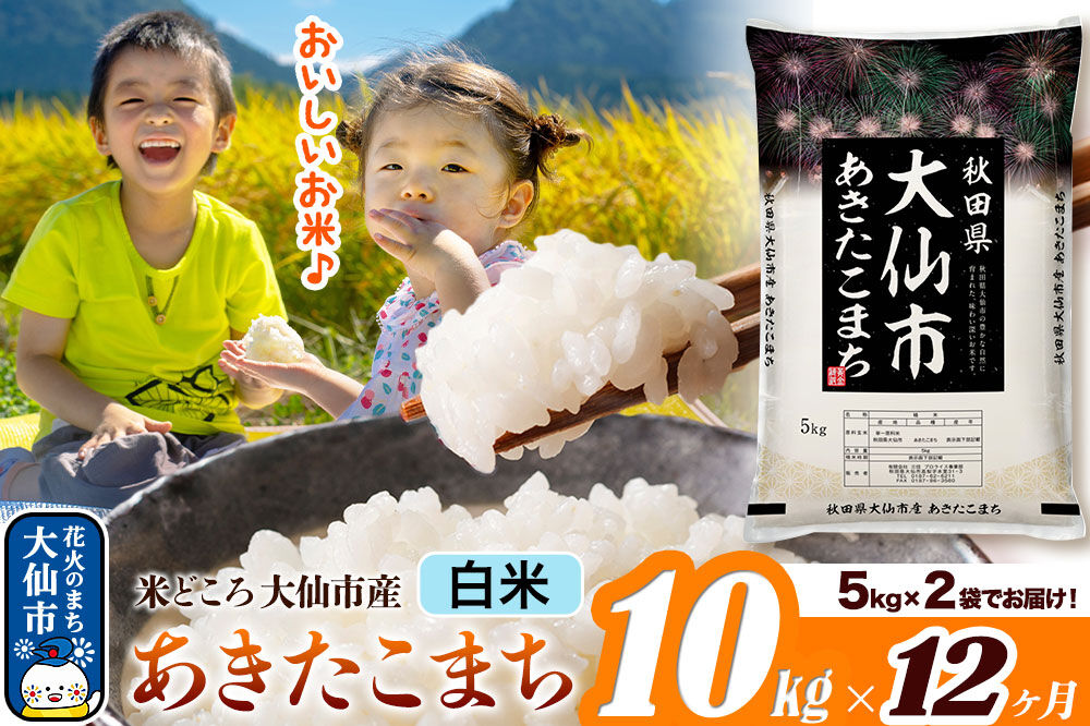米《定期便12ヶ月》あきたこまち【白米】 米どころ秋田県大仙市産 令和7年産 精米 10kg（5kg×2袋） [米 お米 こめ 白米 精米 あきたこまち ブランド米 通算23回 特A 小分け ご飯 ご