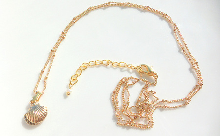 scallop long necklace ネックレス アクセサリー 貝殻 1個 [Q]handmadejewely【海 ゴールド  ロングチェーン シンプル 貝 パール 可愛い ハンドメイド ジュエ