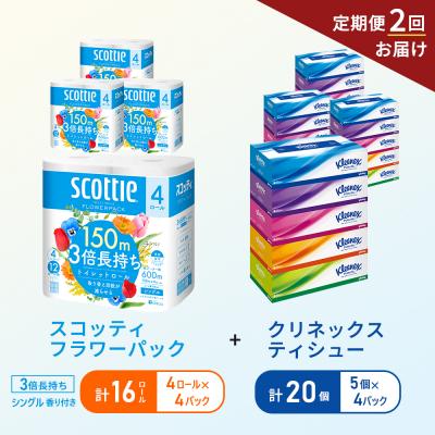 ふるさと納税 岩沼市 【6ヶ月ごと計2回お届け】ティッシュ+トイレットペーパー4P[No.5704-1795]