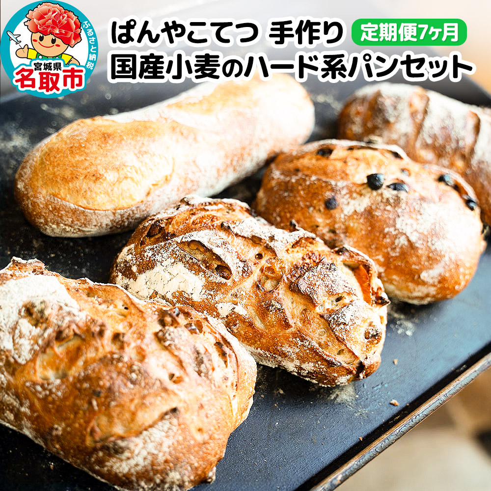 【定期便7ヶ月】名取 閖上 の ぱんやこてつ 手作り 国産小麦のハード系パンセット