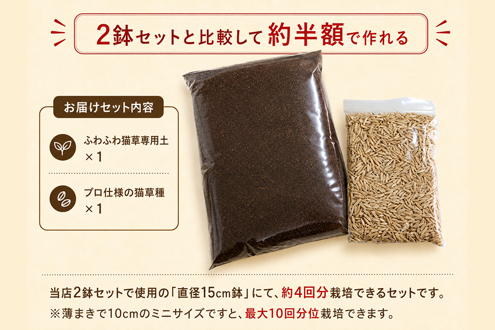 [猫草専用] 栽培用 良質な種とふわふわ土のセット｜猫草 種 土 セット 猫草 栽培セット 猫草の種 猫草専用土 セット 猫草 初心者セット [1206]