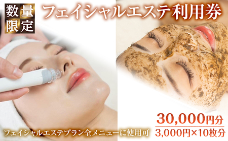 ＜数量限定＞フェイシャルエステ利用券(30,000円分(3,000円×10枚分)/フェイシャルエステプラン全メニューに使用可) ハーブピーリング ララピール ニキビ 小顔リフトアップ 美容 サロン レディース チケット 体験 【m66-14】【melty minoh】