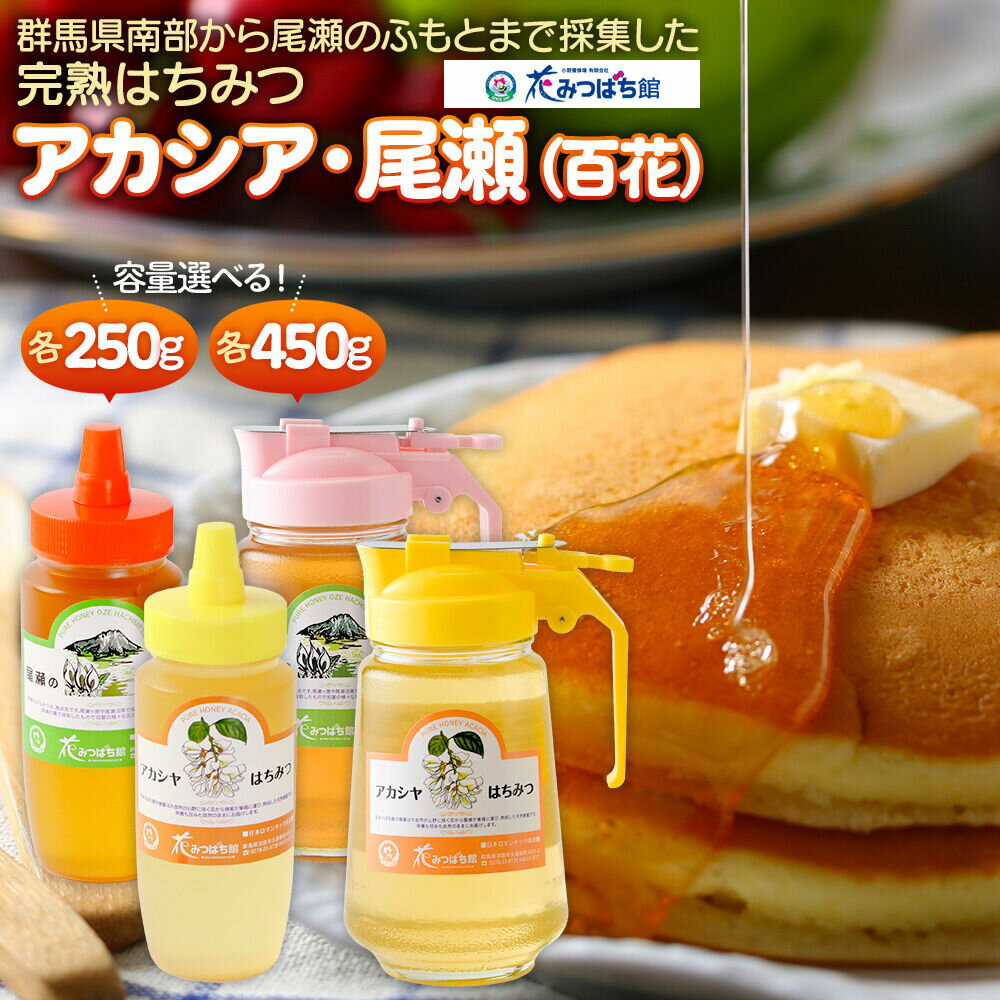 【ふるさと納税】アカシヤ・尾瀬のはちみつ（百花）セット 【選べる容量 各250g／各450g】 花みつばち館 [蜂蜜 はちみつ ハチミツ 国産 詰合せ 詰合わせ 詰め合せ セット]