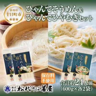 ふるさと納税 十日町市 ひゃんでそうめん・ひやむぎ(600g×各2袋)計4袋 約24人前 松代そば善屋 新潟県十日町市