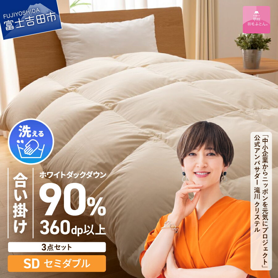 【ふるさと納税】 羽毛布団 セミダブル 日本製 合い掛け 抗菌 除菌 洗える 掛け布団 布団カバー 枕カバー 3点 セット 洗濯可 ウイルス対策 収納袋 寝具 ふとん カバー 国産 ベッド 暖かい 【甲州羽毛ふとんあ