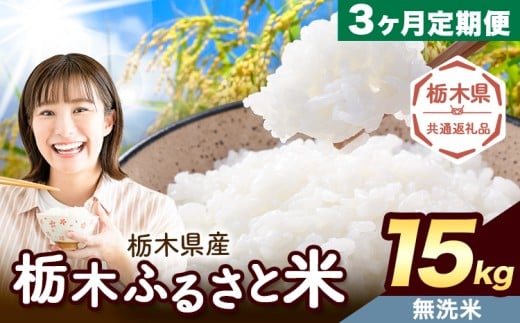 【3ヶ月定期便】米 栃木 ふるさと米 無洗米 15kg (5kg×3袋)《翌月より出荷開始》栃木県 野木町 米 国産 お米 おこめ お弁当 おにぎり【栃木県共通返礼品】