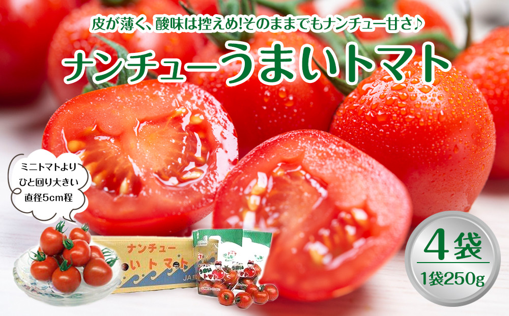 749.【先行予約】【ＪＡ】ナンチューうまいトマト（中玉トマト）　Ａ・250g×4袋　※着日指定不可　※離島への配送不可　※2025年９月上旬頃～10月末頃に順次発送予定 313726_BN015