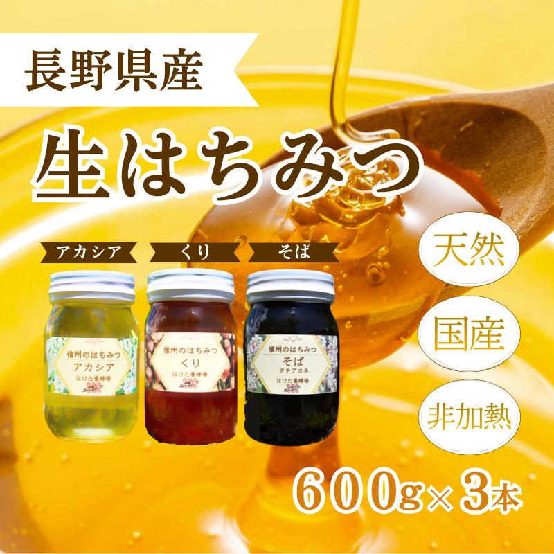 【ふるさと納税】生はちみつ 国産 600g 3本セット セット 詰め合わせ アカシア くり ソバ 国産はちみつ 国産ハチミツ 天然蜂蜜 非加熱 食べ比べセット 信州産 長野県産 上田市