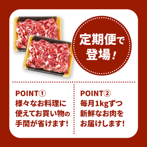 宮崎県産黒毛和牛 贅沢切り落とし1㎏(500ｇ×2)×3回定期便 K16_T014