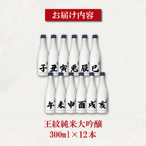 日本酒 王紋純米大吟醸 十二支 300ml × 12本 純米大吟醸 干支 ラベル 地酒 酒 清酒 辛口 純米 大吟醸 午年 新潟 贈答 贈り物 にいがた プレゼント 贅沢 ギフト 晩酌 お取り寄せ 年