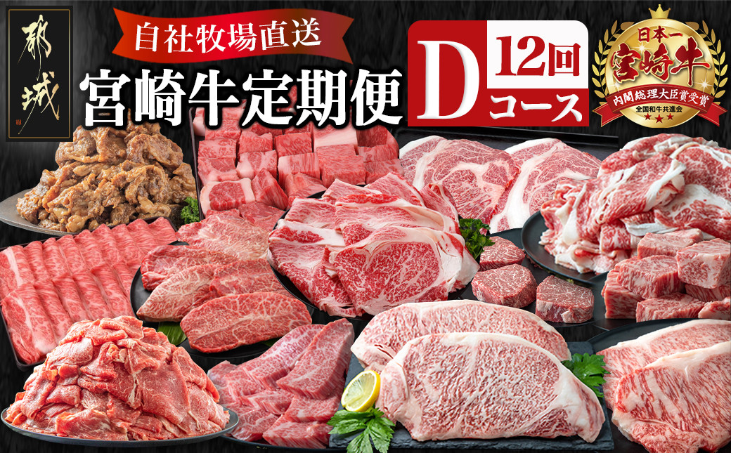 
            宮崎牛定期便(12回お届け) Dコース_T100(12)-2501_(都城市) 宮崎牛 リブロース 肩ロース サーロイン モモ ロース バラ カルビ 味噌漬け 赤身 ミスジ スライス ステーキ サイコロ 切り落とし 鉄板焼き 
          