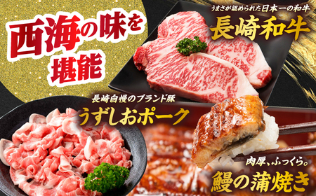 【3回定期便】 お肉 と 海の幸 ～見つけた！西海の宝物 定期便 ～ [CZZ020]  長崎 西海 豚肉 和牛 国産豚 こま切れ サーロイン ステーキ 鰻 うなぎ 定期便