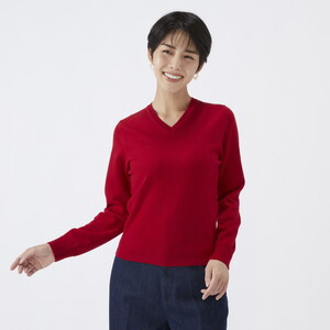日本製 カシミヤ100% レディース Vネック レッド