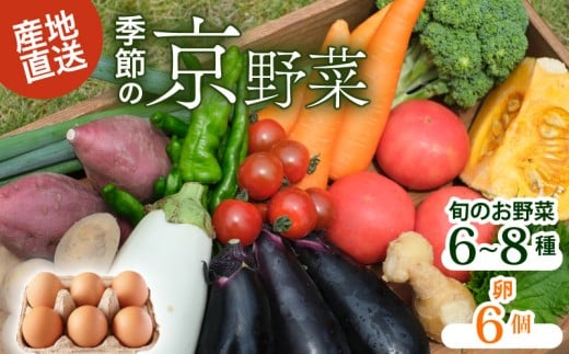 【産地直送】旬のお野菜詰め合わせ 6～8種類 卵 6個付き ( 京野菜 野菜 お野菜 やさい セット 野菜セット 詰め合わせ 詰め合わせセット 季節 旬 旬野菜 産地直送 栄養 安心 新鮮 おすすめ たまご ネラ 放し飼い 大福たまご 平飼い きよしファーム 南丹市 南丹 京都府 京都 )