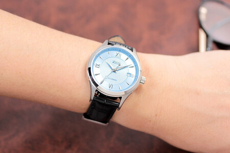 JIOS SEIRAN 日本製 自動巻き腕時計 メンズ 男性用 革ベルト ブランド ドレスウォッチ ジオス びわ湖ブルー × シルバー針 クロコ型押しベルト（ブラック）