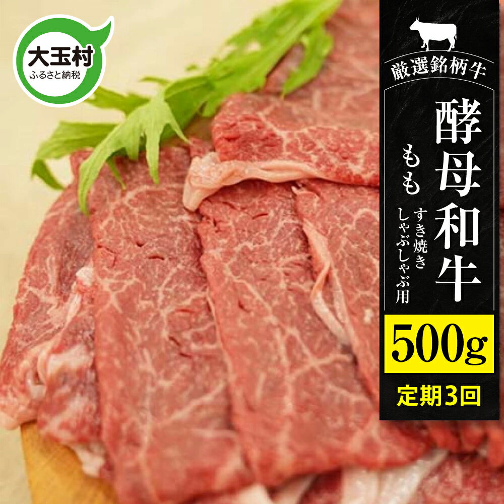 【ふるさと納税】【定期便】《寄附額改定》あだたら酵母牛（すきやき・しゃぶしゃぶ用） もも 500g 計3回（計 1.5kg） ｜ 福島県 大玉村 牛 酵母牛 すきやき しゃぶしゃぶ 定期便 ｜【02118】