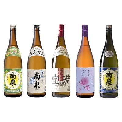 ふるさと納税 南種子町 【宇宙に一番近い蔵】南泉白麹・黒麹・宝満・むらさき浪漫・南泉35% 1800ml×5本+前掛け