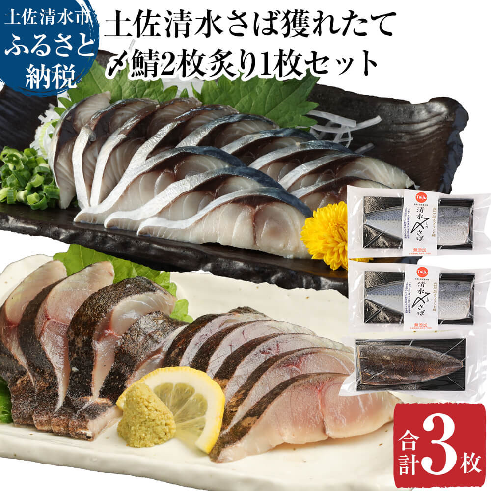 
                  獲れたて土佐の清水さば 〆鯖2枚＆炙り〆鯖1枚セット（ブランドゴマサバ・1枚あたり約170g～210g）合計3枚 刺身 フィレ 切り身 骨なし おつまみ さば サバ 鯖 魚介類 高知県 土佐清水市【R00457】
                