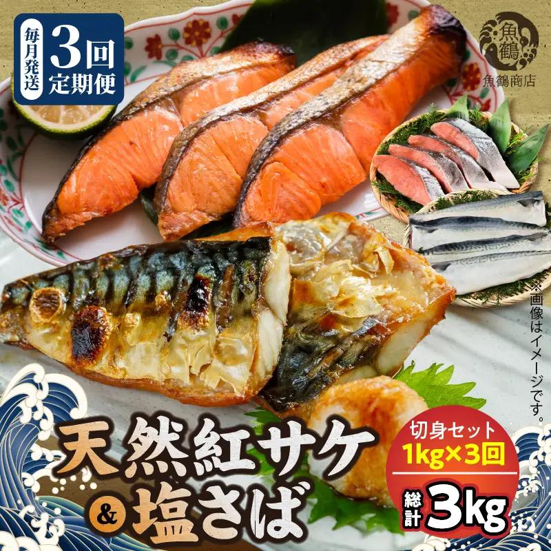 【定期便　全3回】人気の2種塩さば＆紅鮭切り身セット計3kg (1kg × 3回)_G60-T53