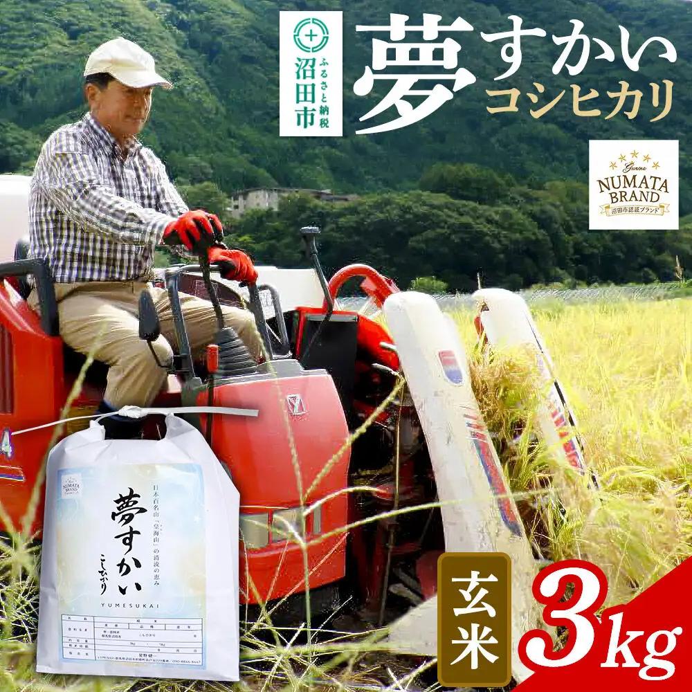 沼田市産コシヒカリ（夢すかい）玄米 3kg 令和8年産 新米予約 こしひかり 